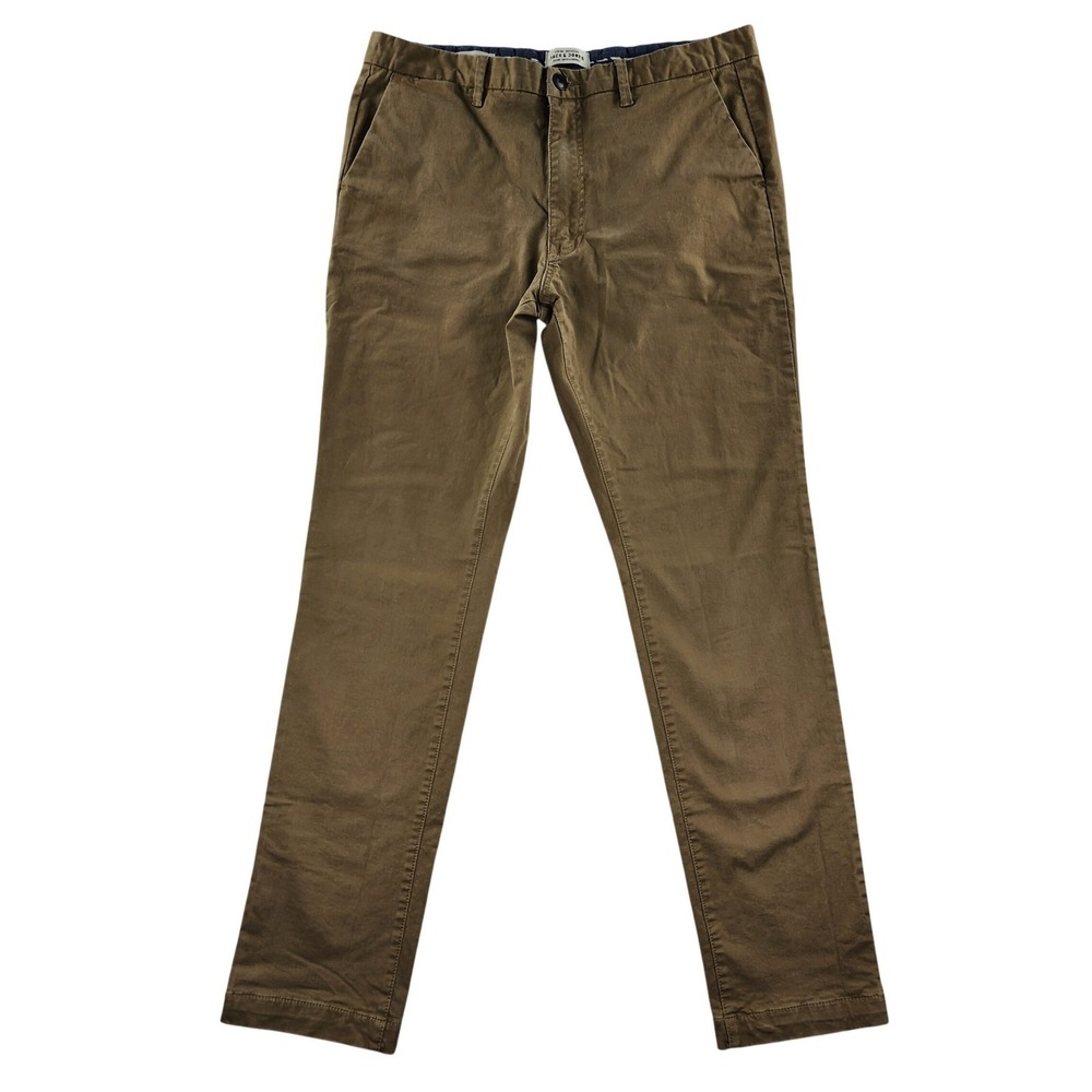 Jack & Jones Chinos Mens 32 Olive Brown Slim Fit Marco Cotton Blend Pants